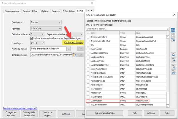 Exporter la classification des messages Office 365 au format CSV