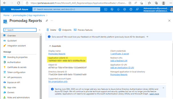 Register the Promodag Reports app in Azure AD